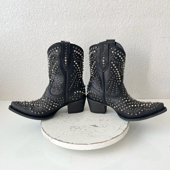 Lane DOLLY Womens Cowboy Bootie 9.5 Black Leather Western Cowgirl Short Boots - Picture 8 of 12